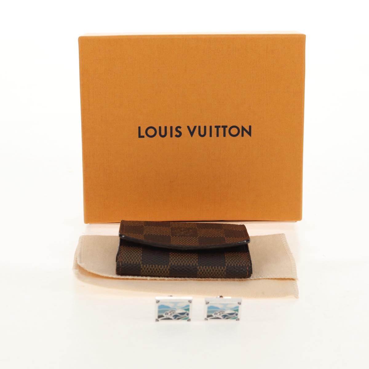 LOUIS VUITTON Damier Classic Car Bouton de Manchette Cuffs Ag925 LV Auth 143055M