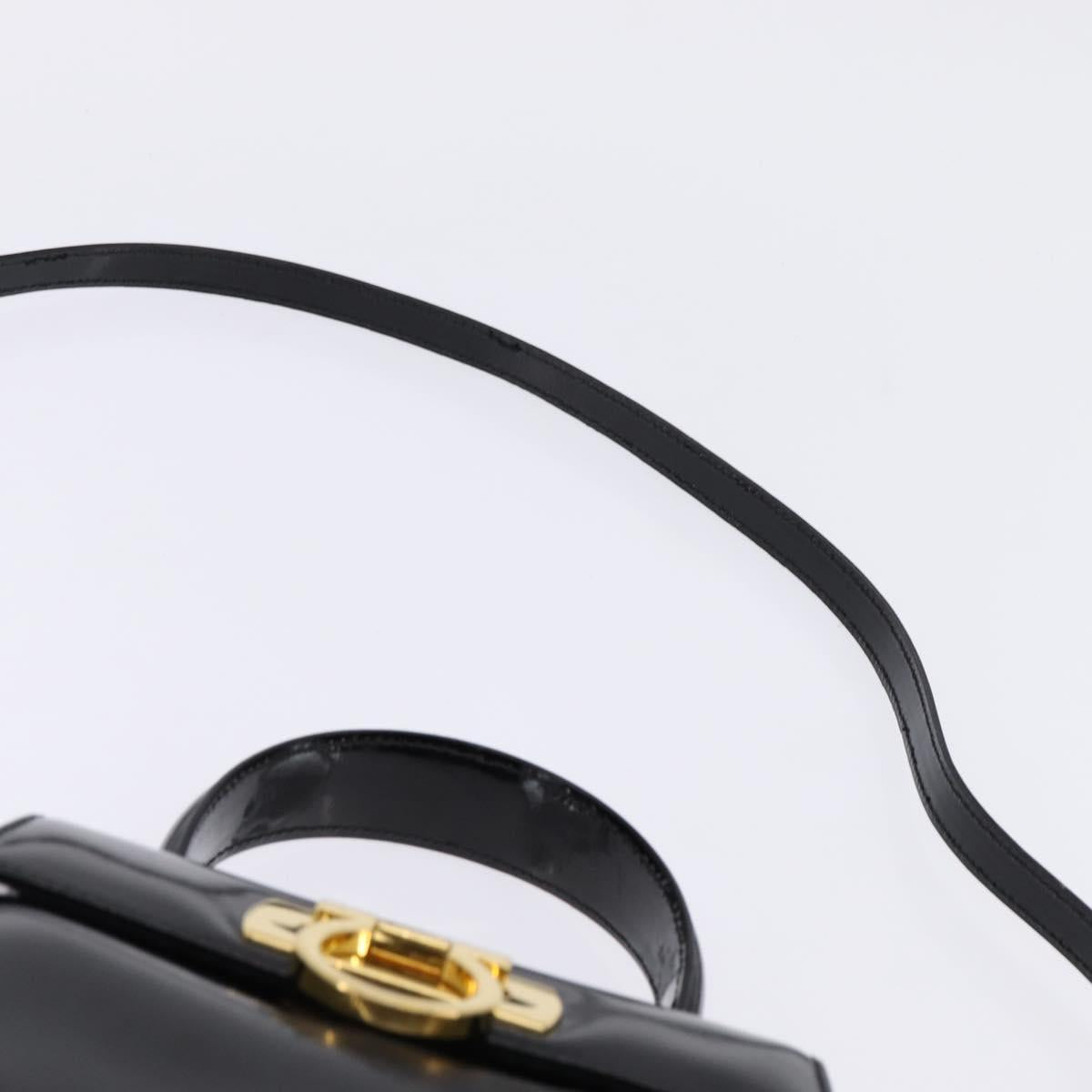 Salvatore Ferragamo Gancini Hand Bag Patent leather 2way Black Gold Auth 143083