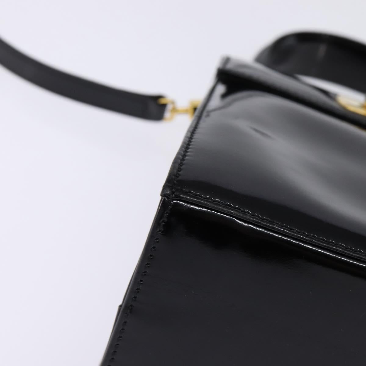 Salvatore Ferragamo Gancini Hand Bag Patent leather 2way Black Gold Auth 143083