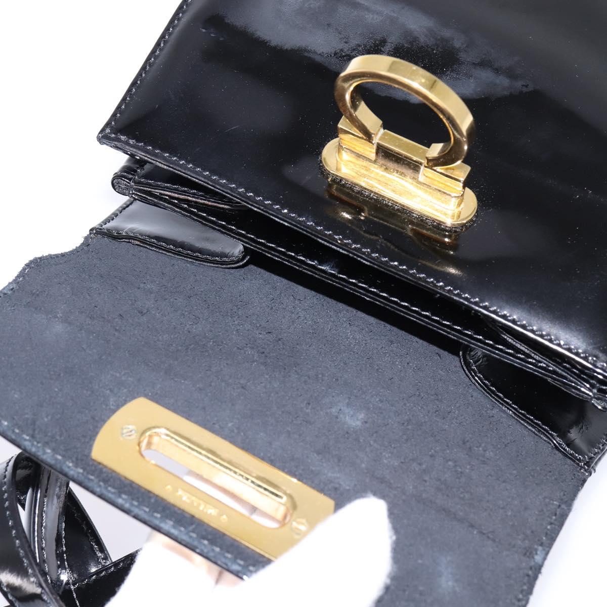 Salvatore Ferragamo Gancini Hand Bag Patent leather 2way Black Gold Auth 143083