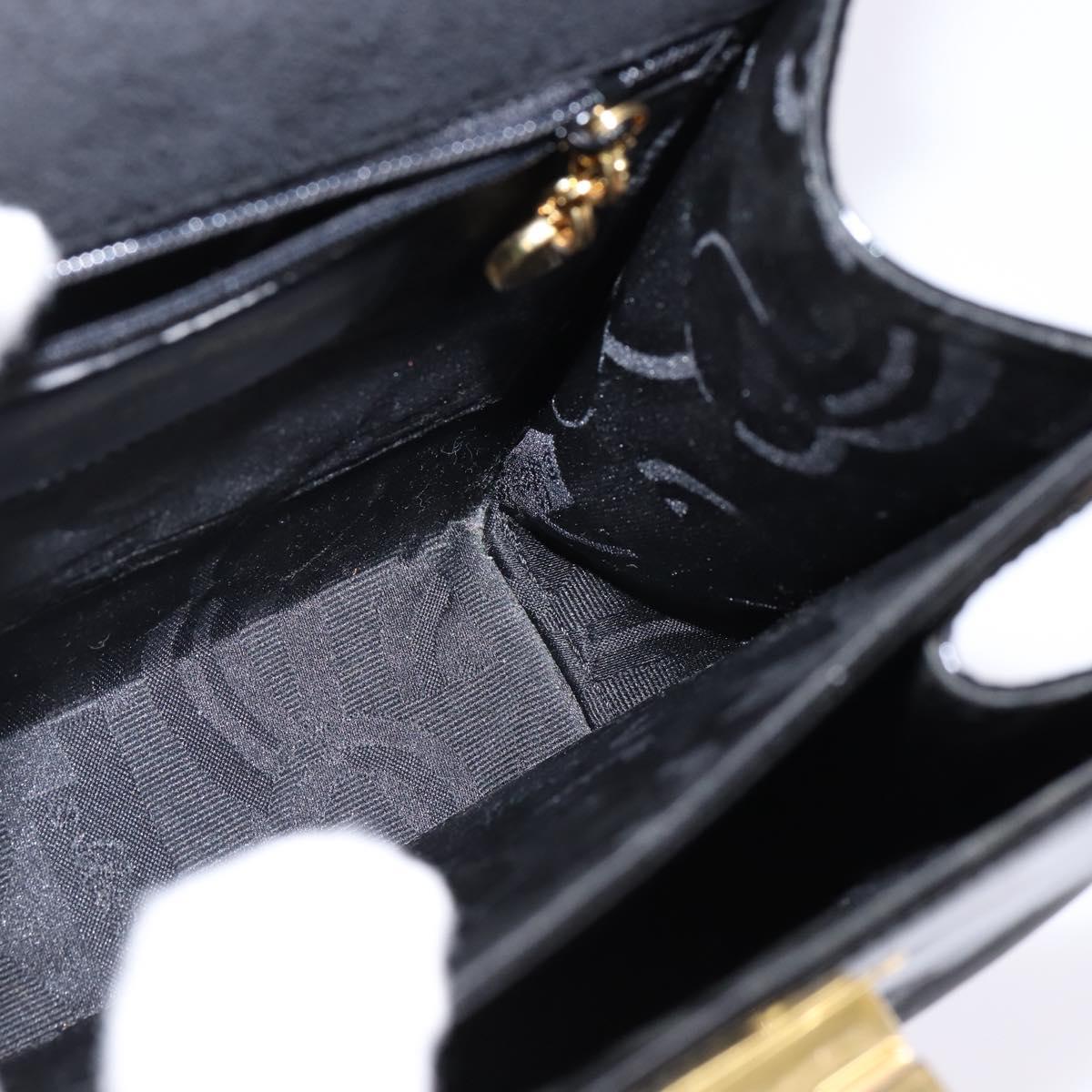 Salvatore Ferragamo Gancini Hand Bag Patent leather 2way Black Gold Auth 143083