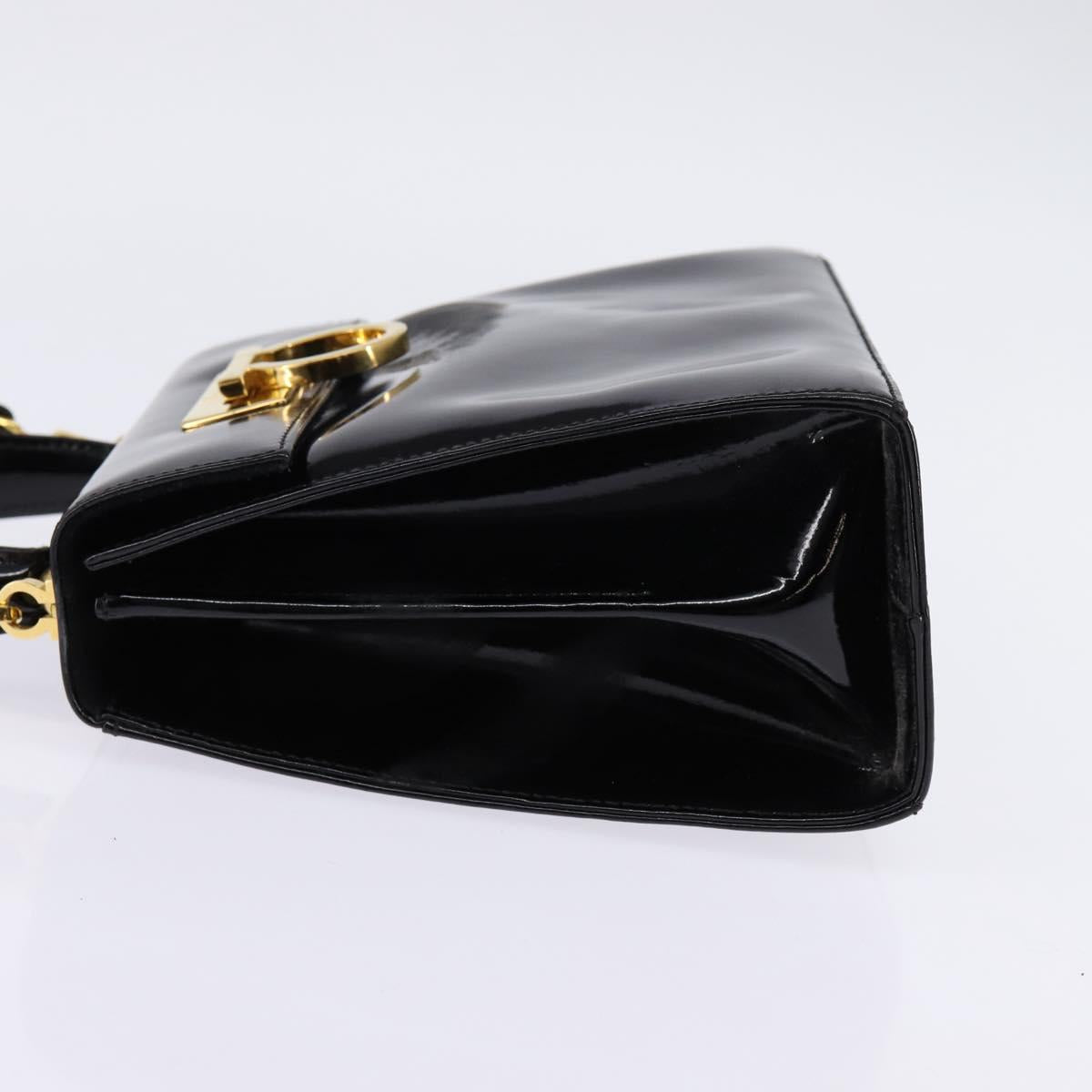 Salvatore Ferragamo Gancini Hand Bag Patent leather 2way Black Gold Auth 143083