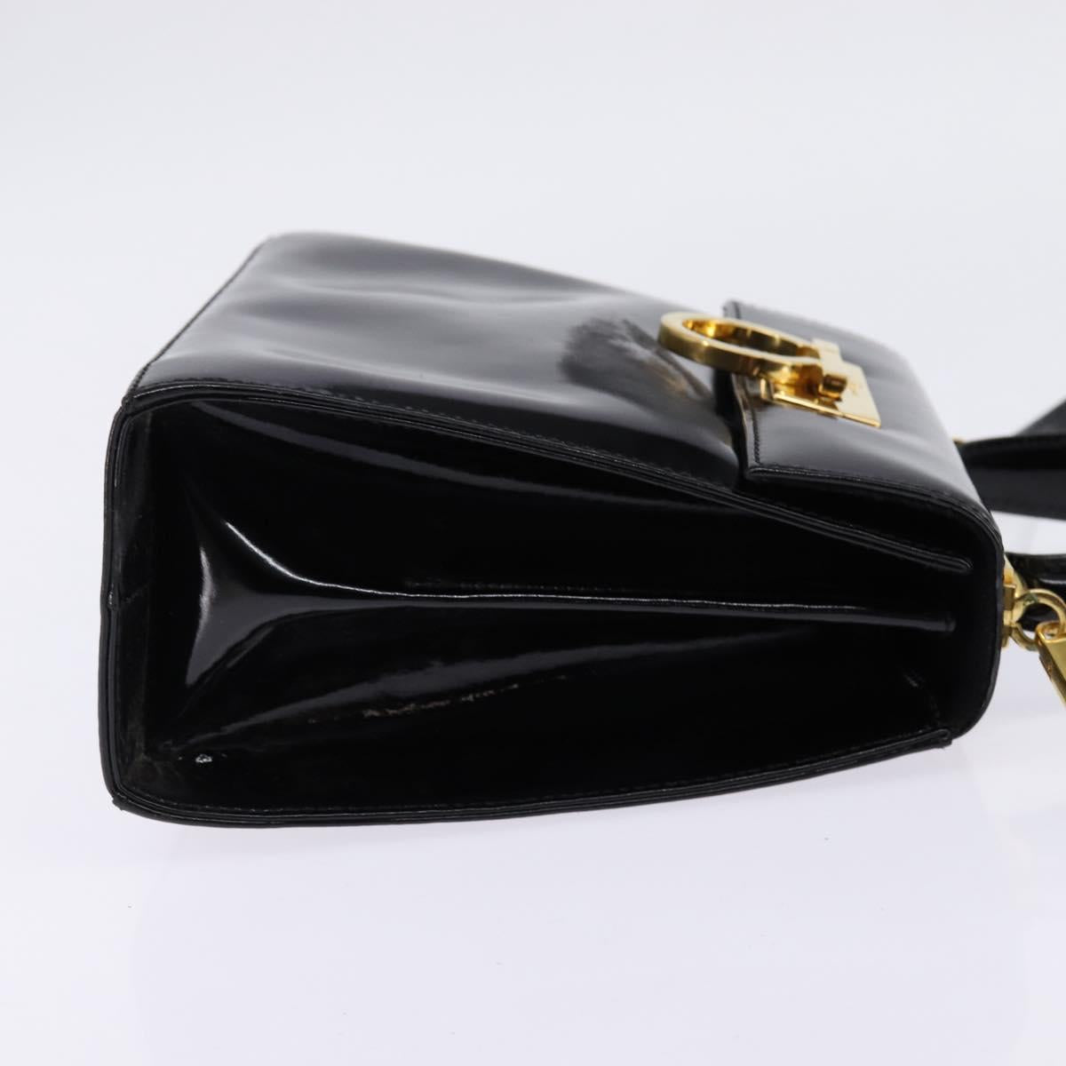 Salvatore Ferragamo Gancini Hand Bag Patent leather 2way Black Gold Auth 143083
