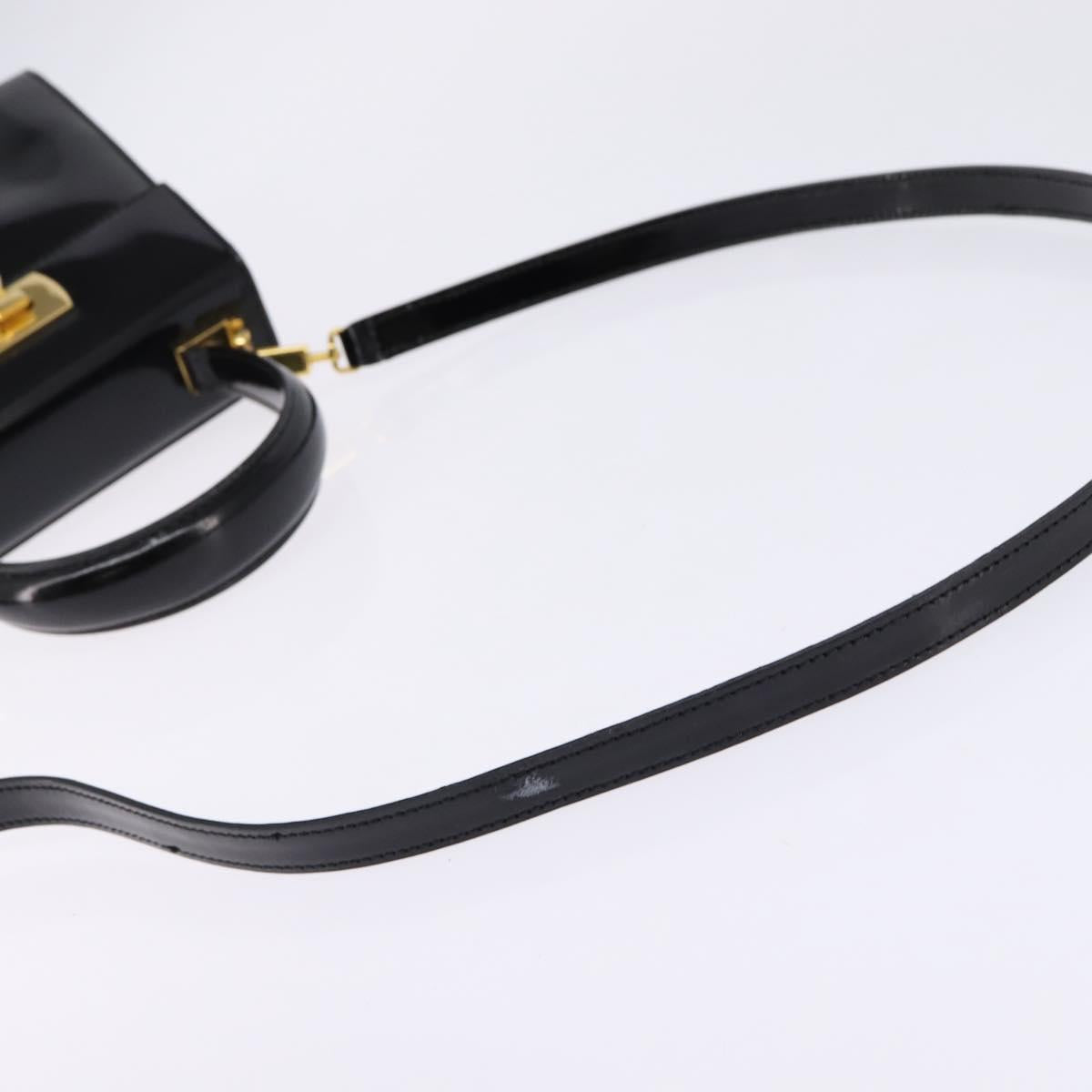 Salvatore Ferragamo Gancini Hand Bag Patent leather 2way Black Gold Auth 143083