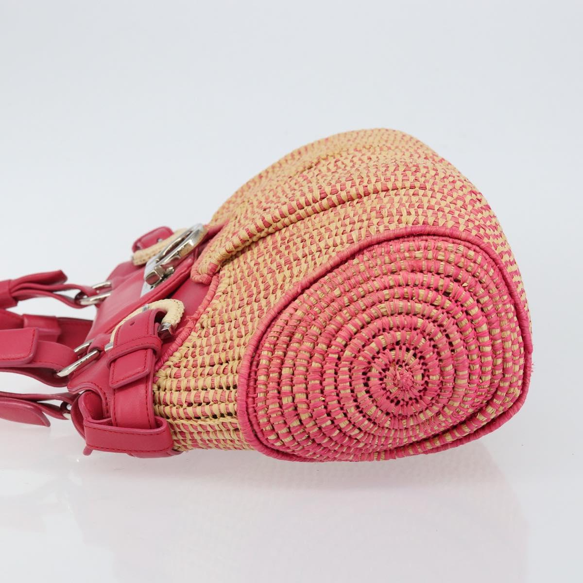 Salvatore Ferragamo Gancini Shoulder Bag Raffia Pink Silver Auth 143084