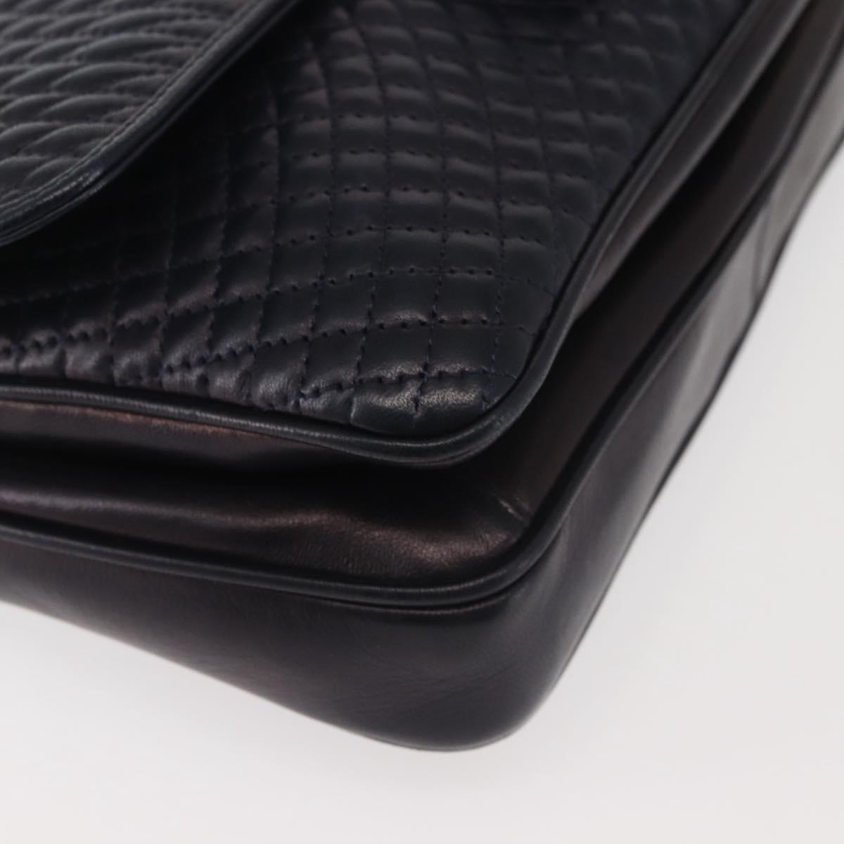 BALLY Chain Shoulder Bag Leather Navy Gold Auth 143089