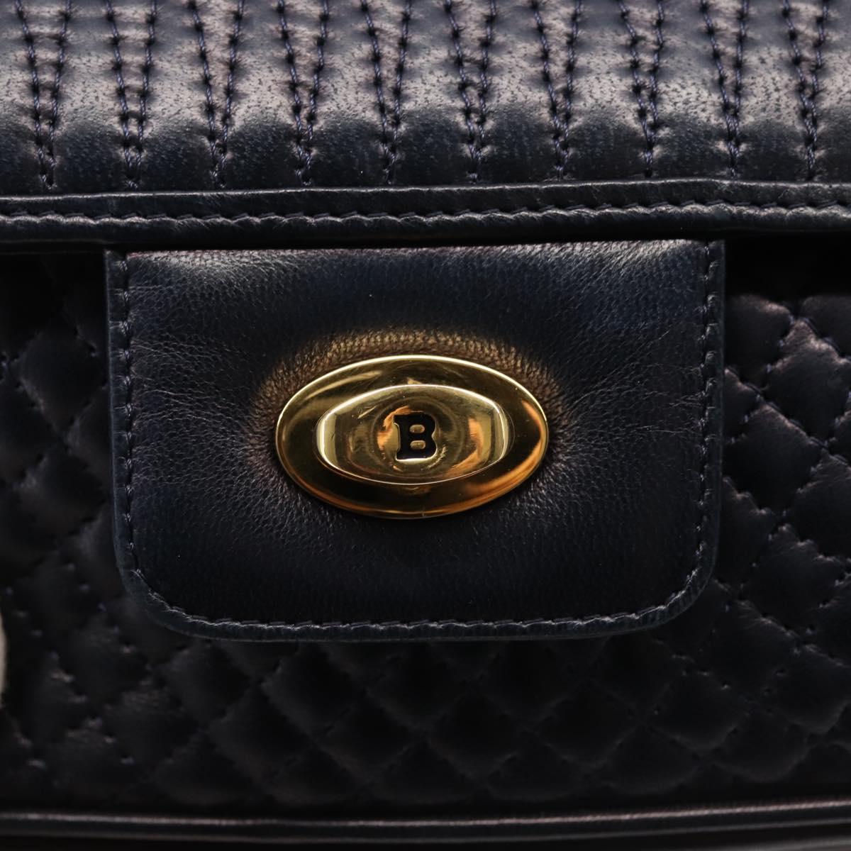 BALLY Chain Shoulder Bag Leather Navy Gold Auth 143089