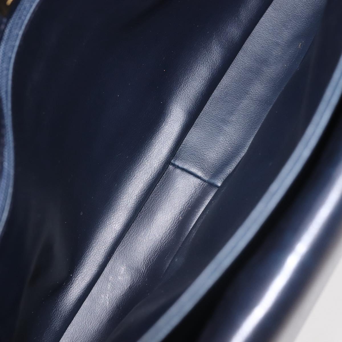 BALLY Chain Shoulder Bag Leather Navy Gold Auth 143089