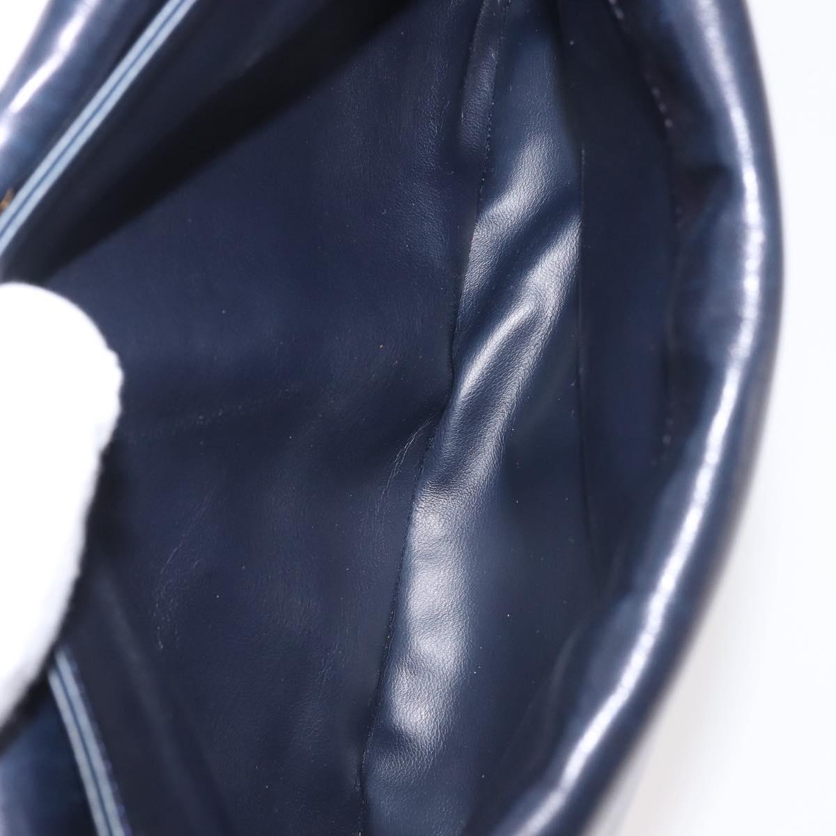 BALLY Chain Shoulder Bag Leather Navy Gold Auth 143089