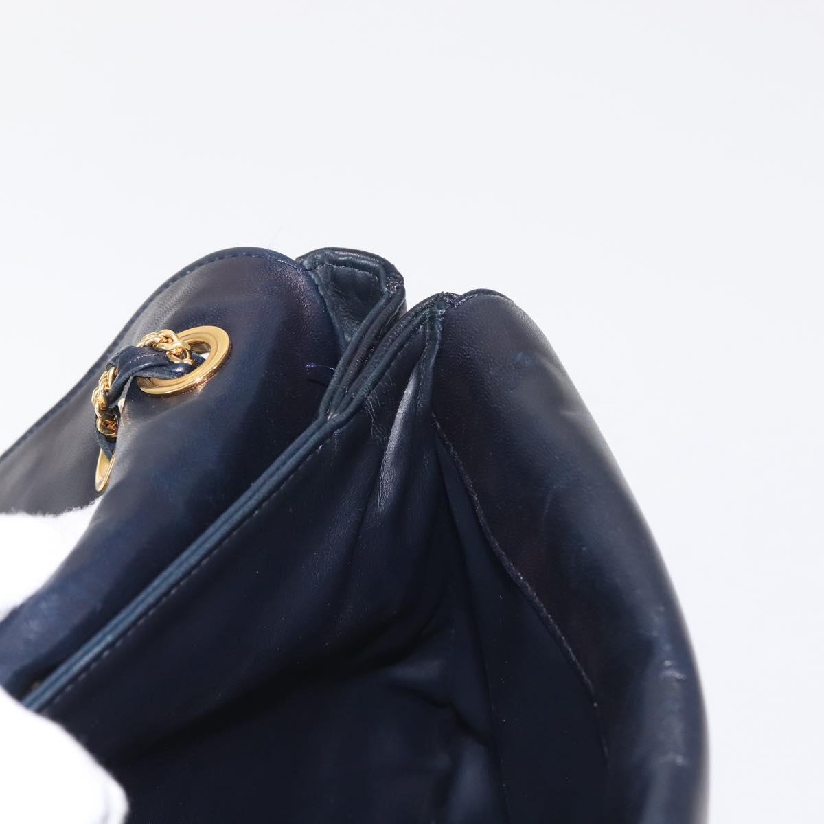 BALLY Chain Shoulder Bag Leather Navy Gold Auth 143089