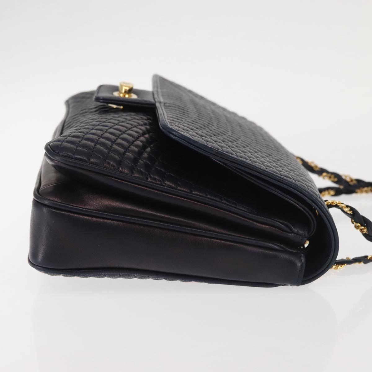 BALLY Chain Shoulder Bag Leather Navy Gold Auth 143089
