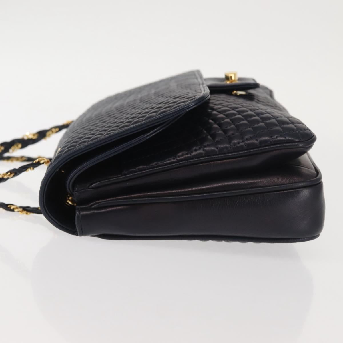 BALLY Chain Shoulder Bag Leather Navy Gold Auth 143089