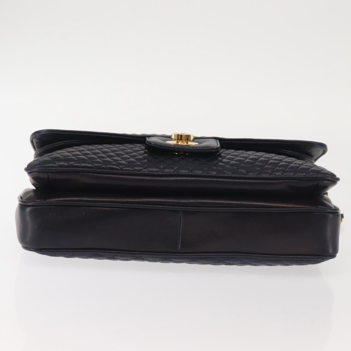 BALLY Chain Shoulder Bag Leather Navy Gold Auth 143089