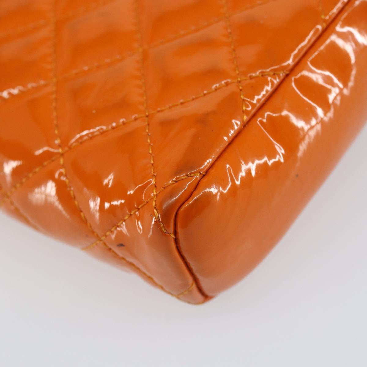 CHANEL Matelasse Pouch Patent leather Orange CC Auth 143091