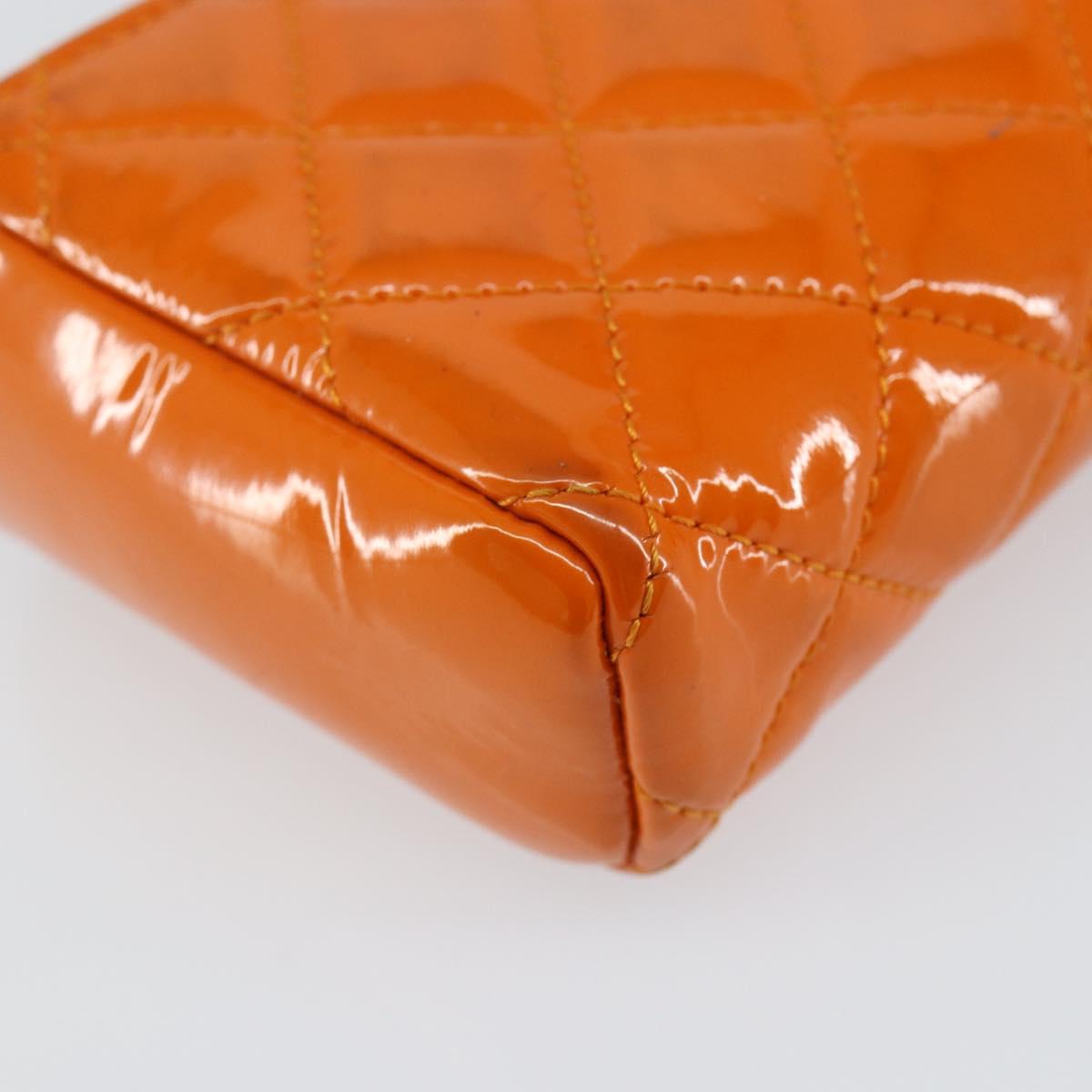 CHANEL Matelasse Pouch Patent leather Orange CC Auth 143091