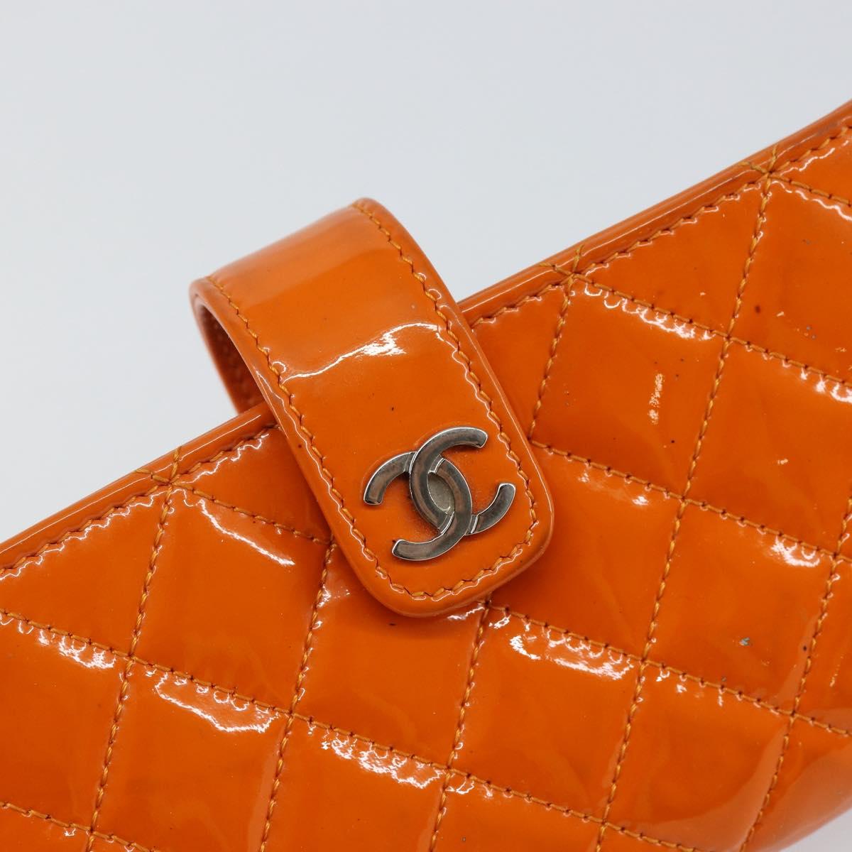 CHANEL Matelasse Pouch Patent leather Orange CC Auth 143091