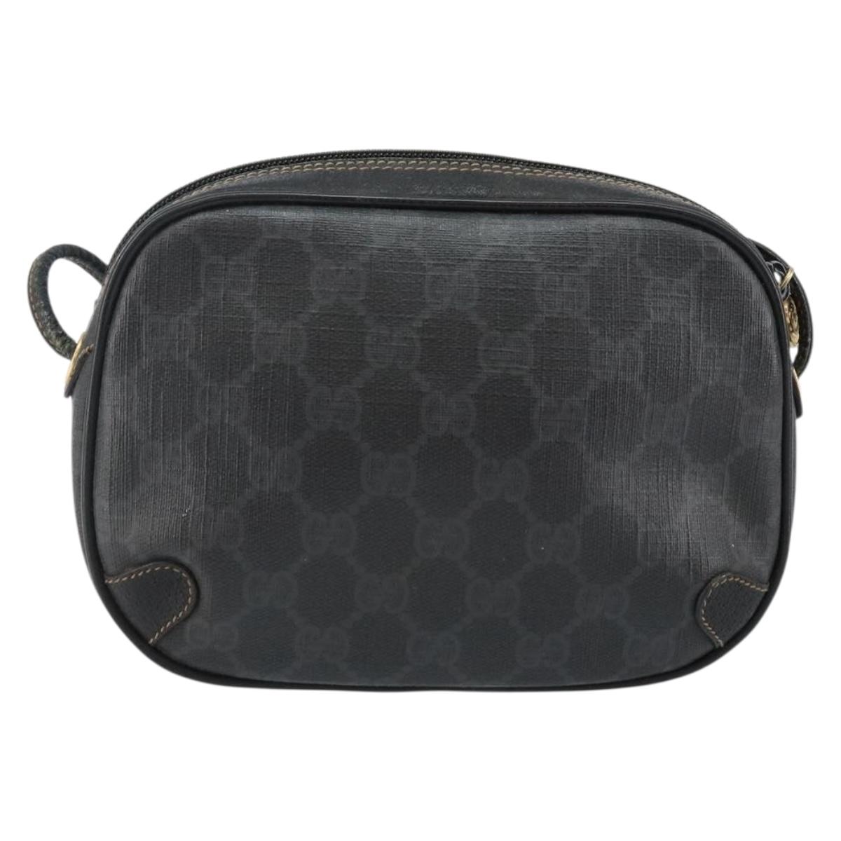 GUCCI GG Supreme Web Sherry Line Bag PVC Black Gold 156 02 066 Auth 143126