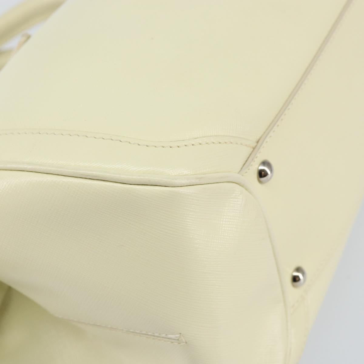 Salvatore Ferragamo Gancini Hand Bag Leather White Silver Auth 143127
