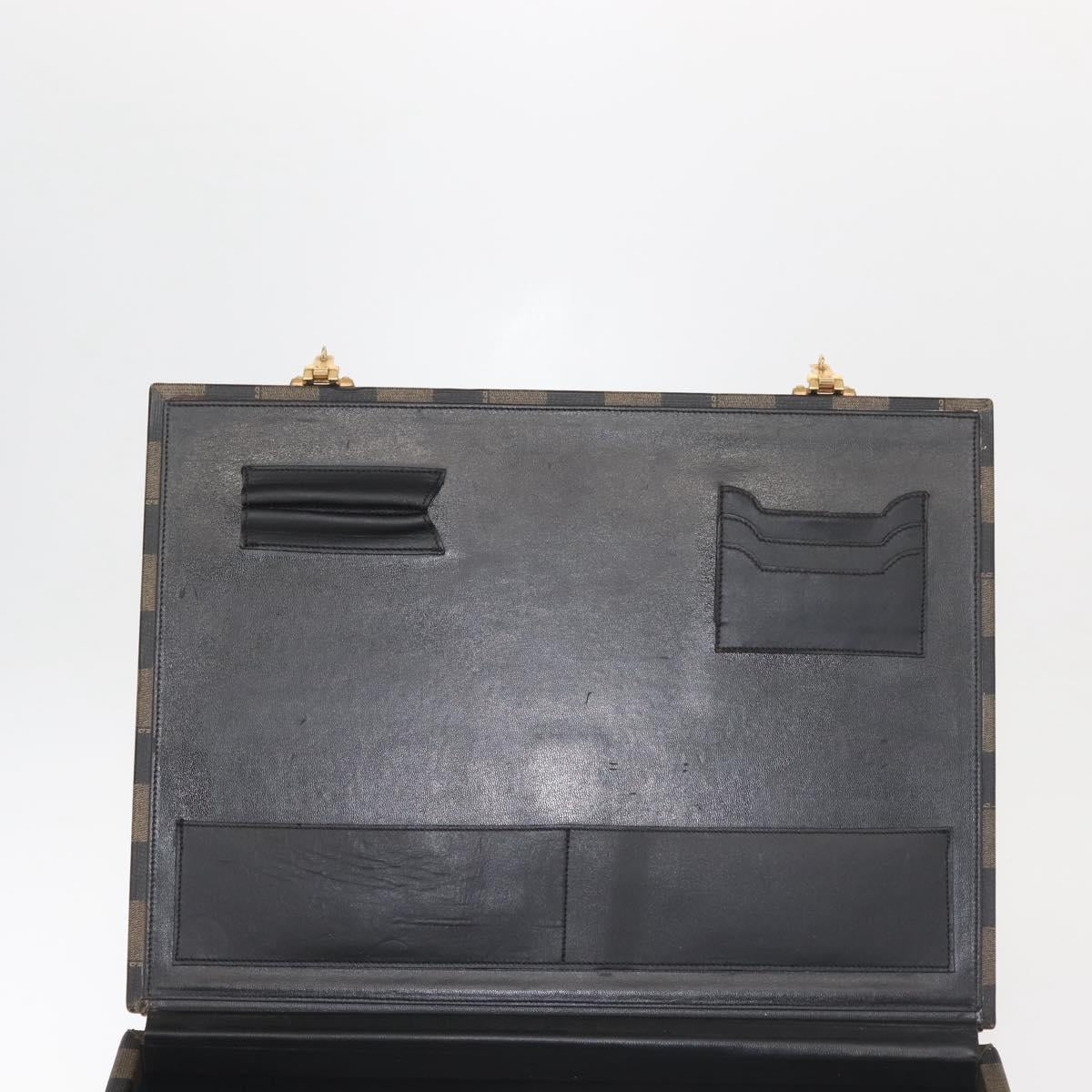 FENDI Attache Case Pecan Canvas Black Brown Auth 143134