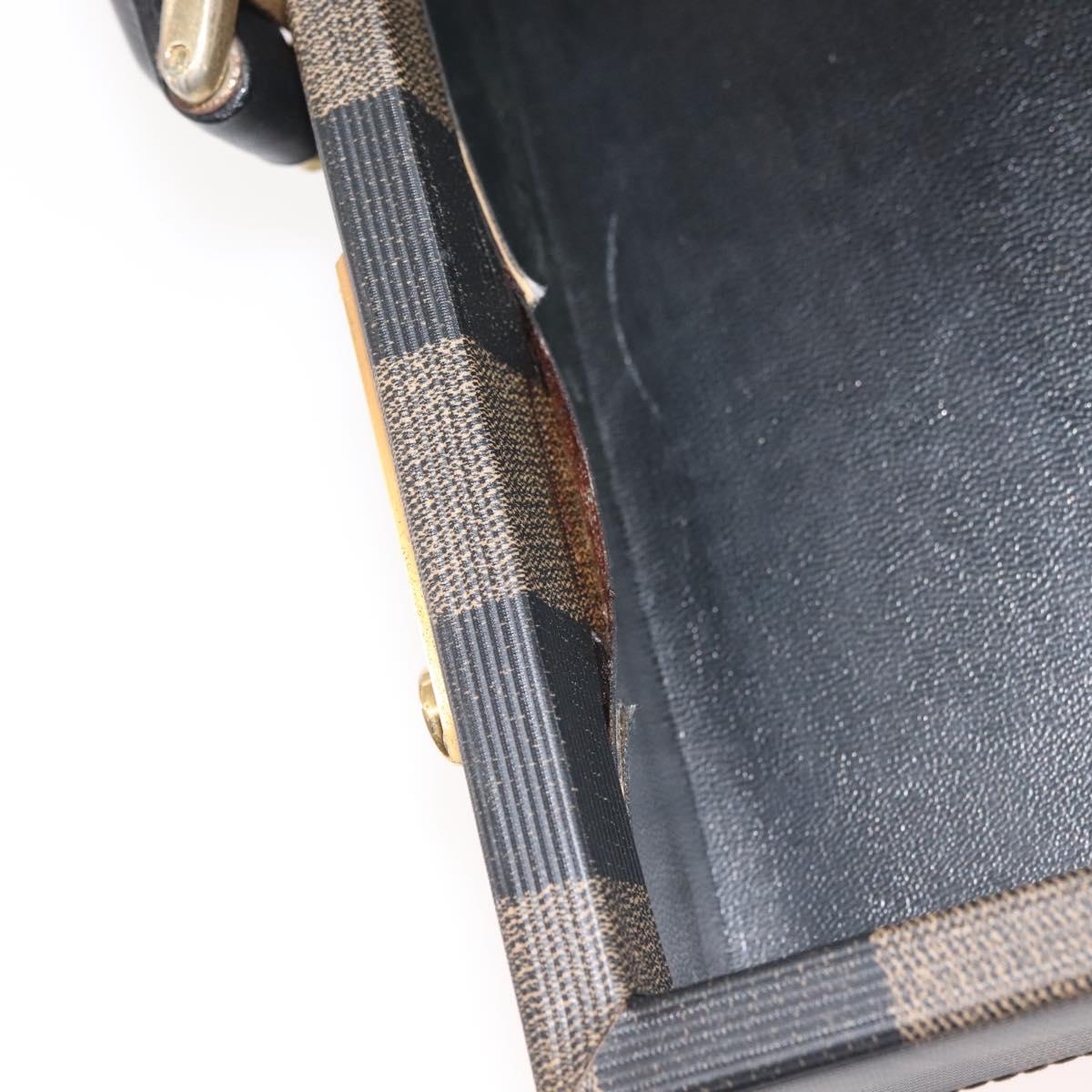 FENDI Attache Case Pecan Canvas Black Brown Auth 143134