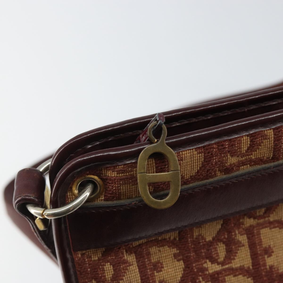 Christian Dior Trotter Canvas Shoulder Bag Red Gold Auth 143135