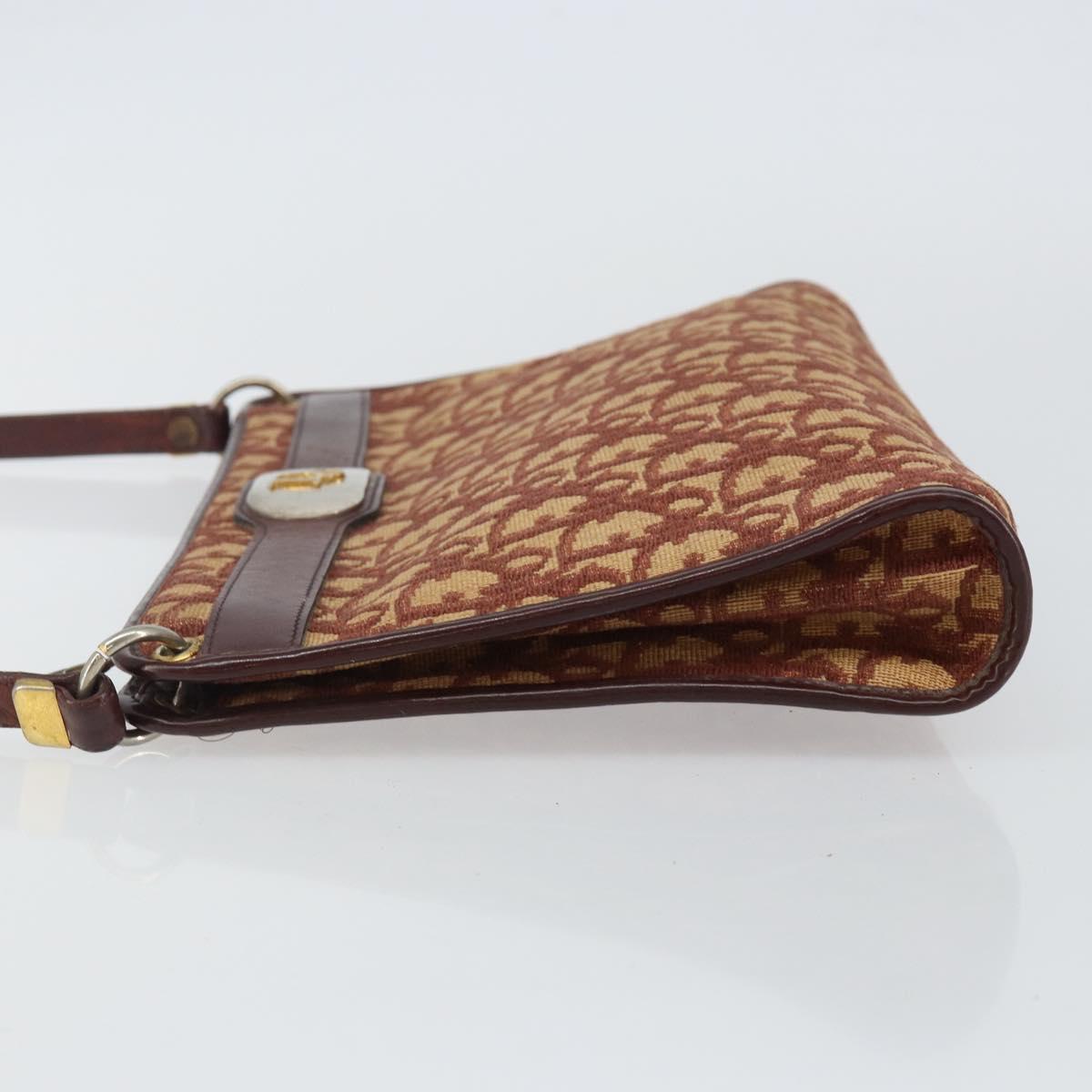 Christian Dior Trotter Canvas Shoulder Bag Red Gold Auth 143135