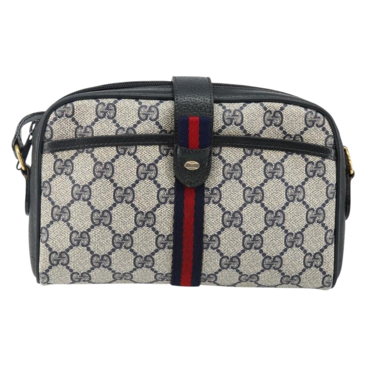 GUCCI GG Supreme Sherry Line Shoulder Bag PVC Navy Gold 89 02 055 Auth 143138