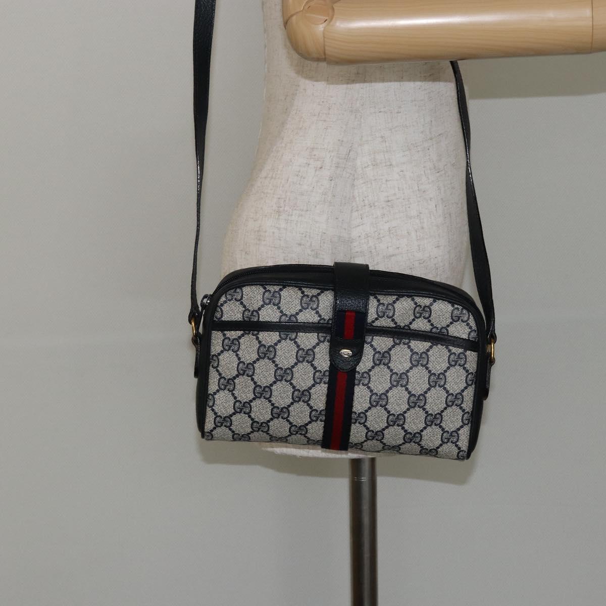 GUCCI GG Supreme Sherry Line Shoulder Bag PVC Navy Gold 89 02 055 Auth 143138