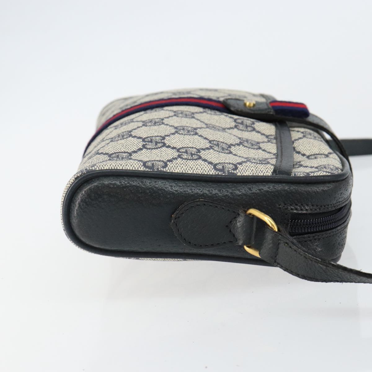 GUCCI GG Supreme Sherry Line Shoulder Bag PVC Navy Gold 89 02 055 Auth 143138