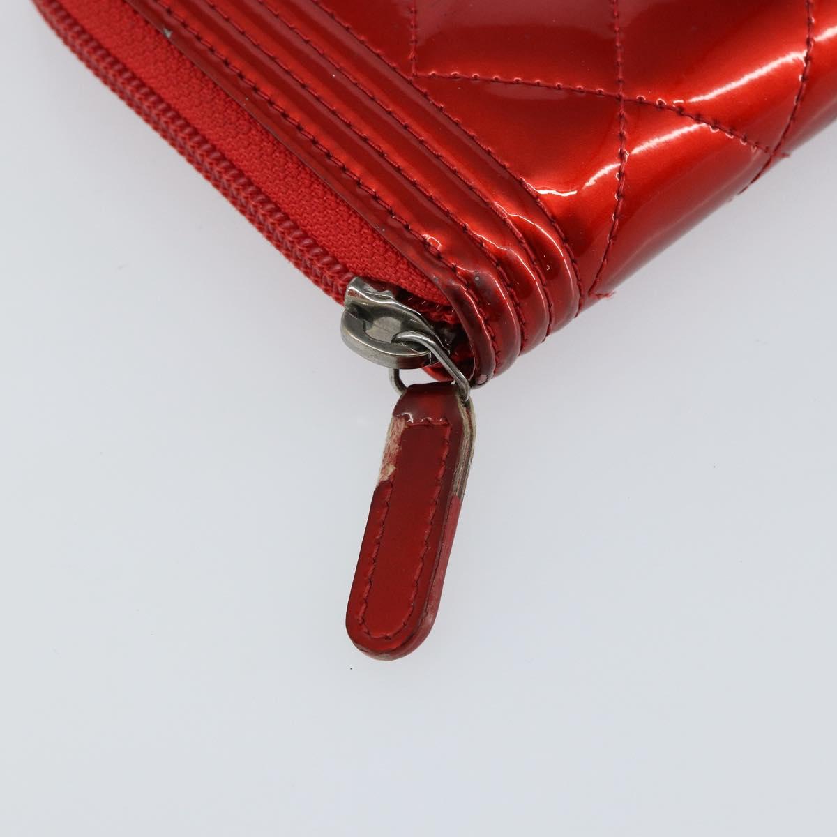 CHANEL Boy Chanel Long Wallet Patent leather Red Silver CC Auth 143150