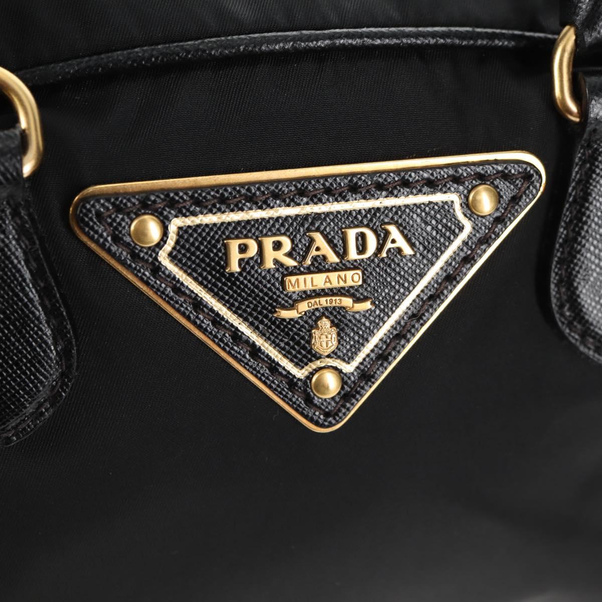 PRADA Hand Bag Nylon 2way Black Gold Auth 143157V