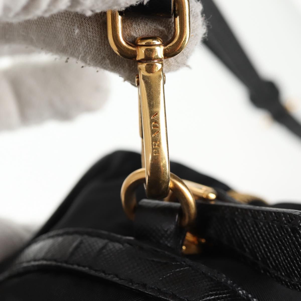 PRADA Hand Bag Nylon 2way Black Gold Auth 143157V