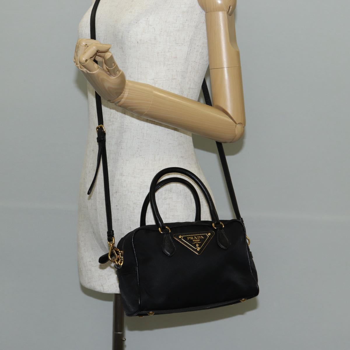 PRADA Hand Bag Nylon 2way Black Gold Auth 143157V