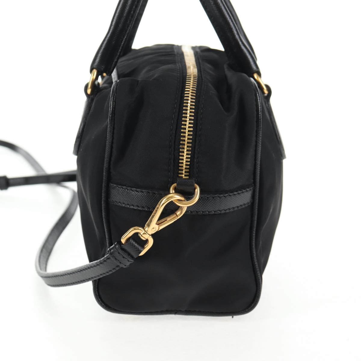 PRADA Hand Bag Nylon 2way Black Gold Auth 143157V