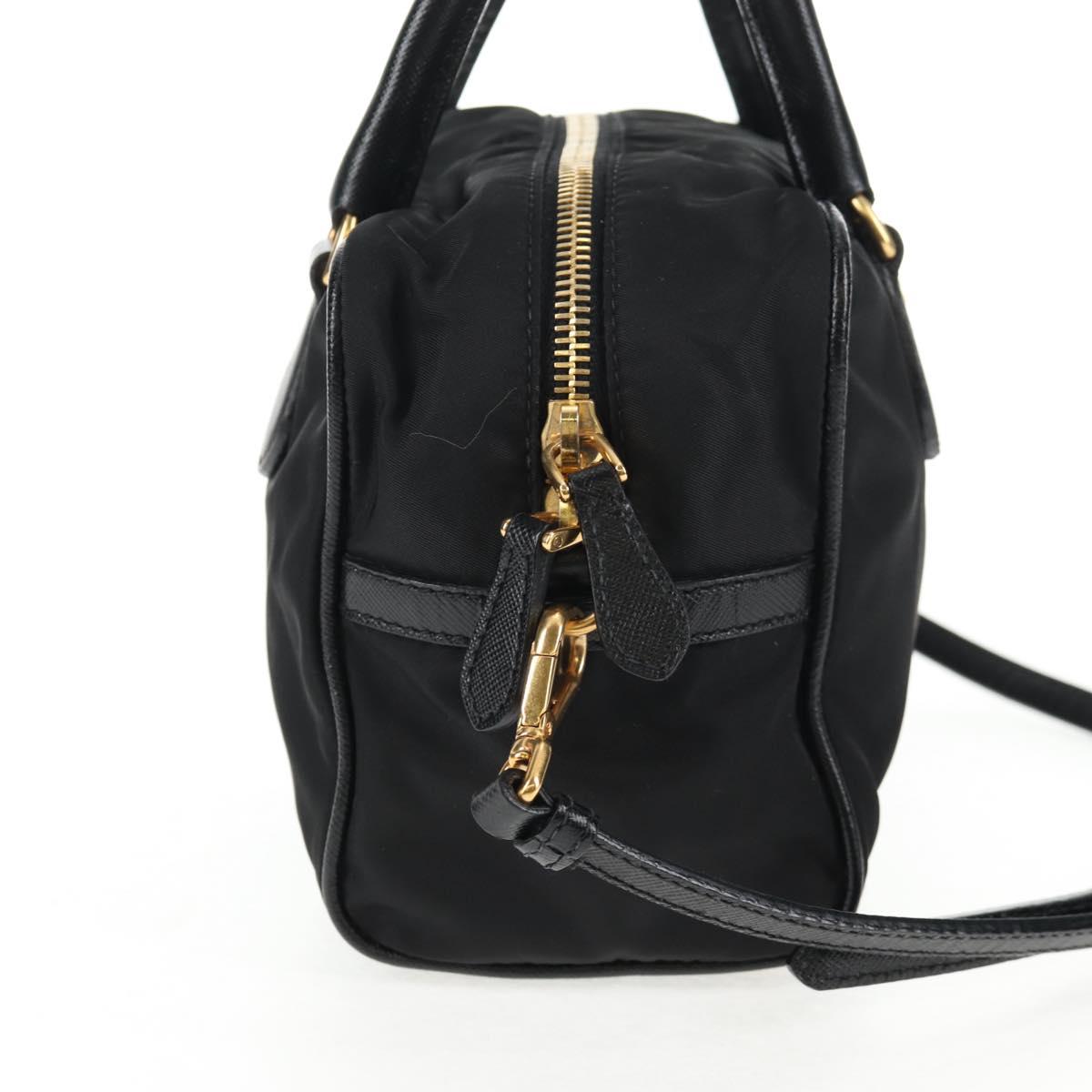 PRADA Hand Bag Nylon 2way Black Gold Auth 143157V