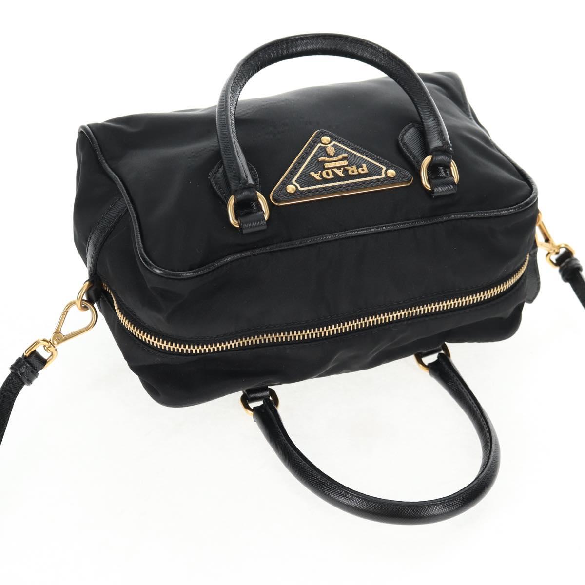 PRADA Hand Bag Nylon 2way Black Gold Auth 143157V