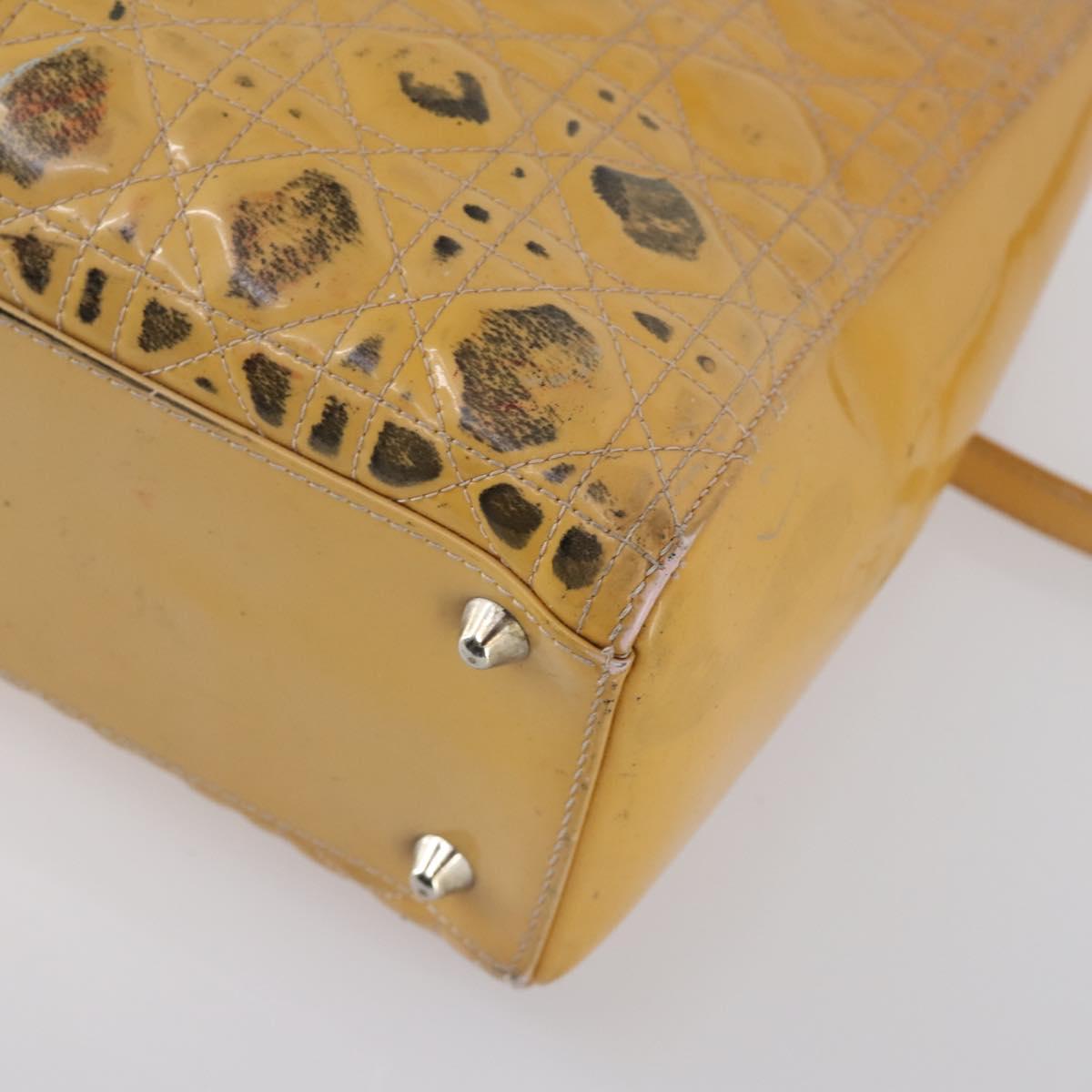 Christian Dior Lady Dior Canage Bag Patent leather 2way Beige Silver Auth 143159