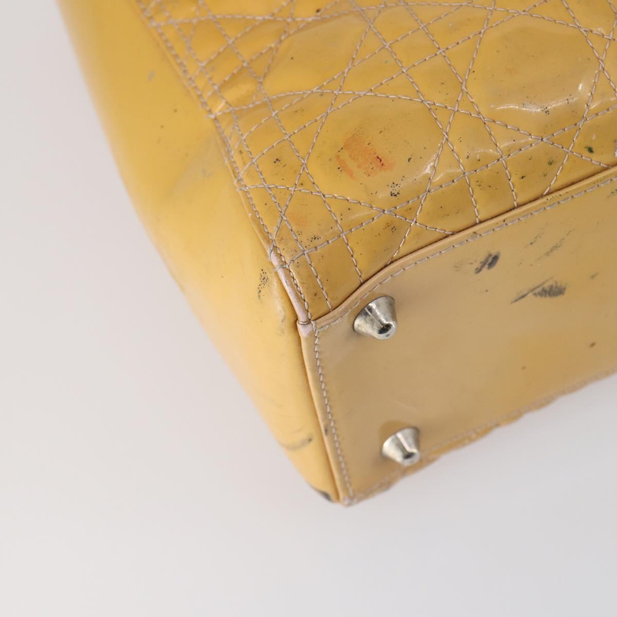 Christian Dior Lady Dior Canage Bag Patent leather 2way Beige Silver Auth 143159