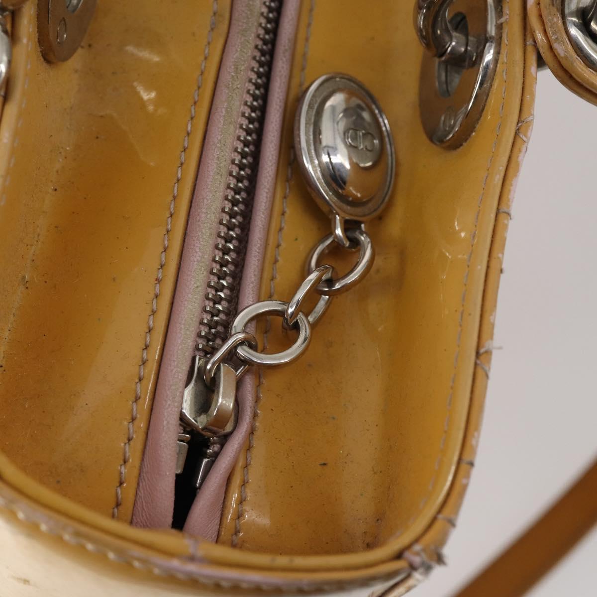 Christian Dior Lady Dior Canage Bag Patent leather 2way Beige Silver Auth 143159
