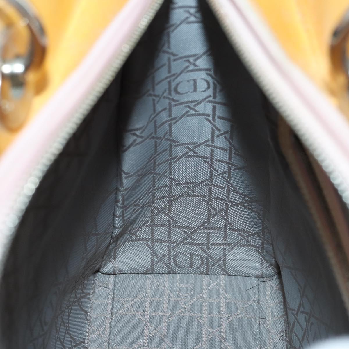 Christian Dior Lady Dior Canage Bag Patent leather 2way Beige Silver Auth 143159