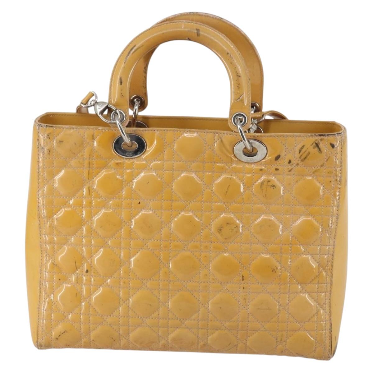 Christian Dior Lady Dior Canage Bag Patent leather 2way Beige Silver Auth 143159