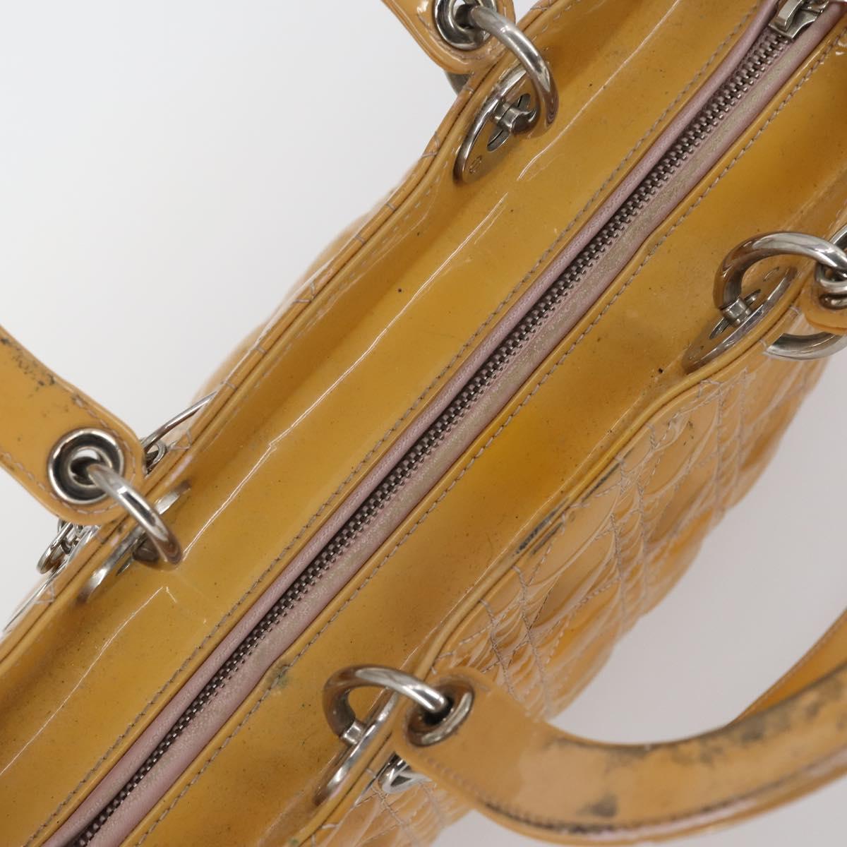 Christian Dior Lady Dior Canage Bag Patent leather 2way Beige Silver Auth 143159