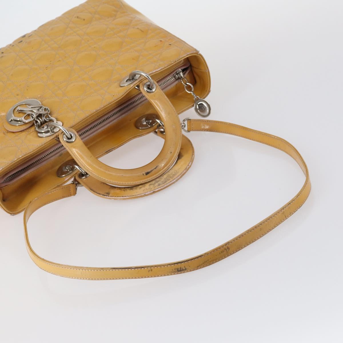 Christian Dior Lady Dior Canage Bag Patent leather 2way Beige Silver Auth 143159