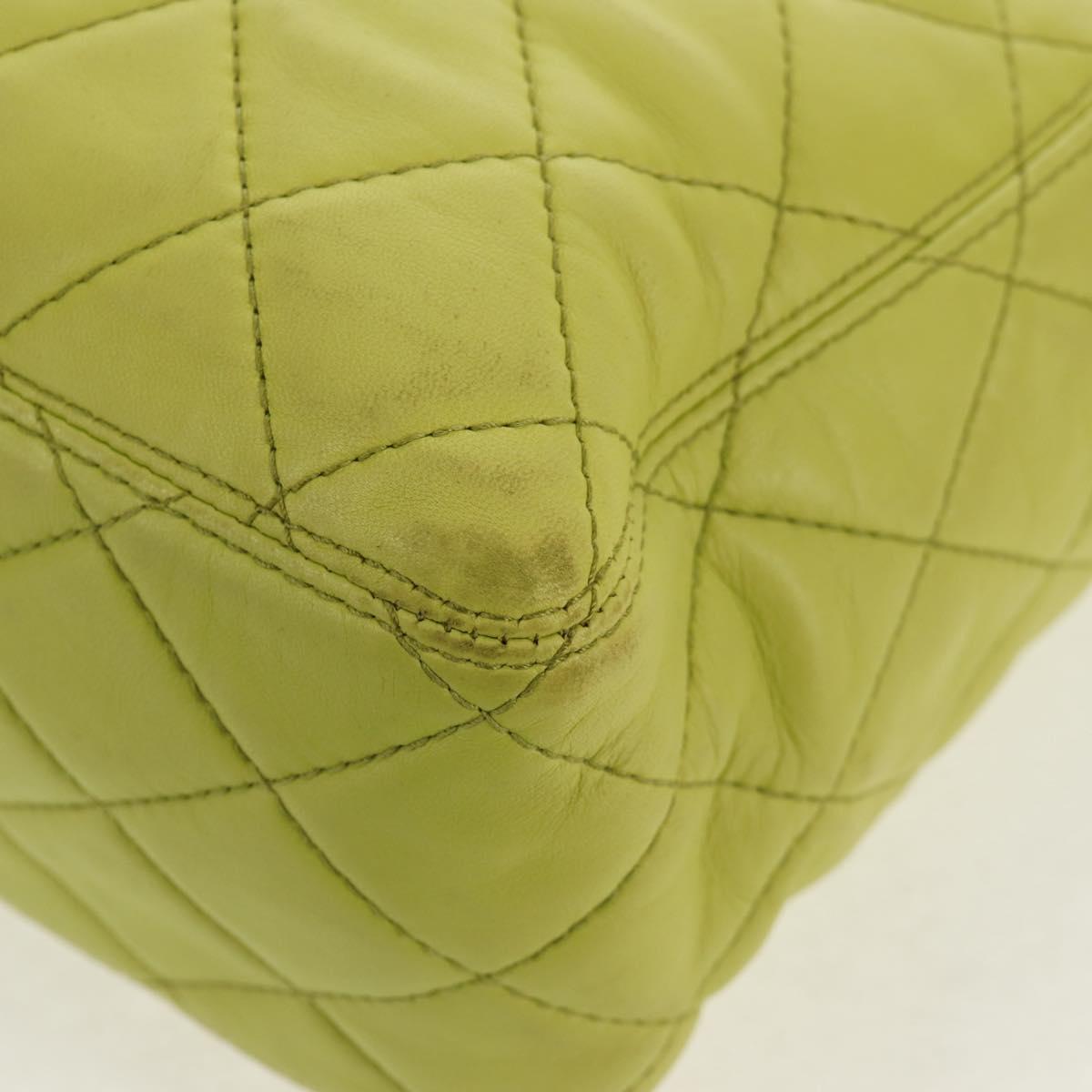 CHANEL Matelasse Hand Bag Lamb Skin Yellow CC Auth 143163V