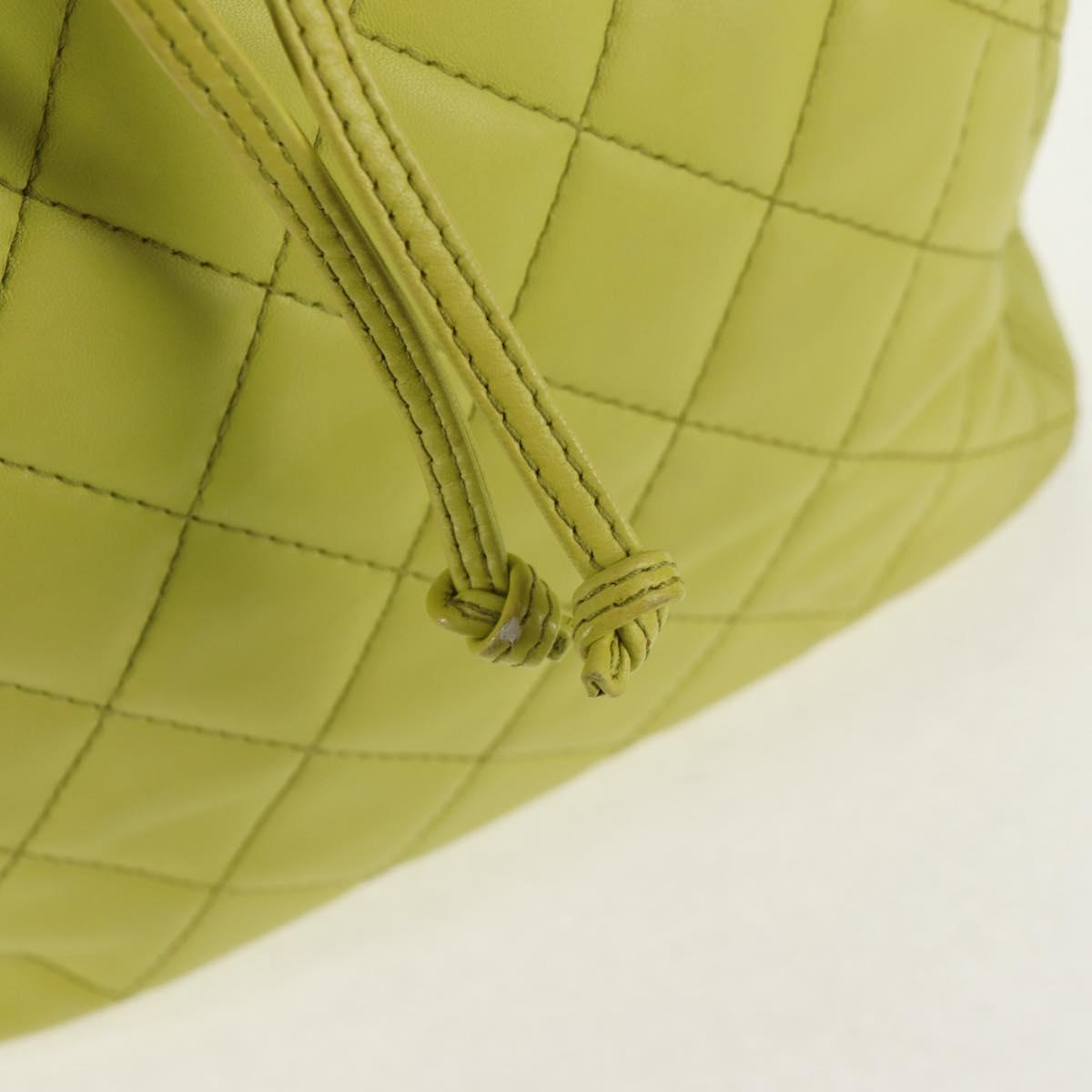 CHANEL Matelasse Hand Bag Lamb Skin Yellow CC Auth 143163V