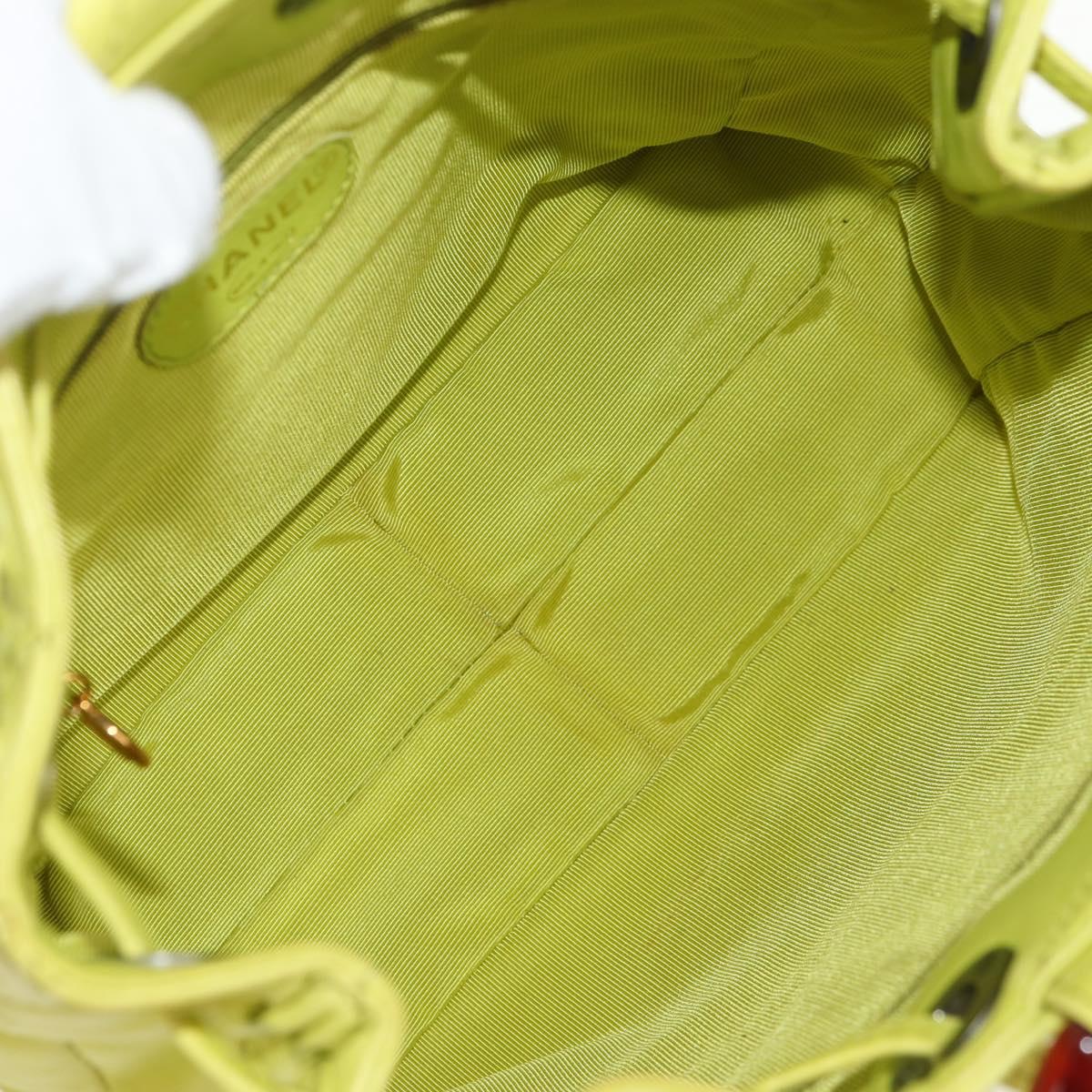 CHANEL Matelasse Hand Bag Lamb Skin Yellow CC Auth 143163V