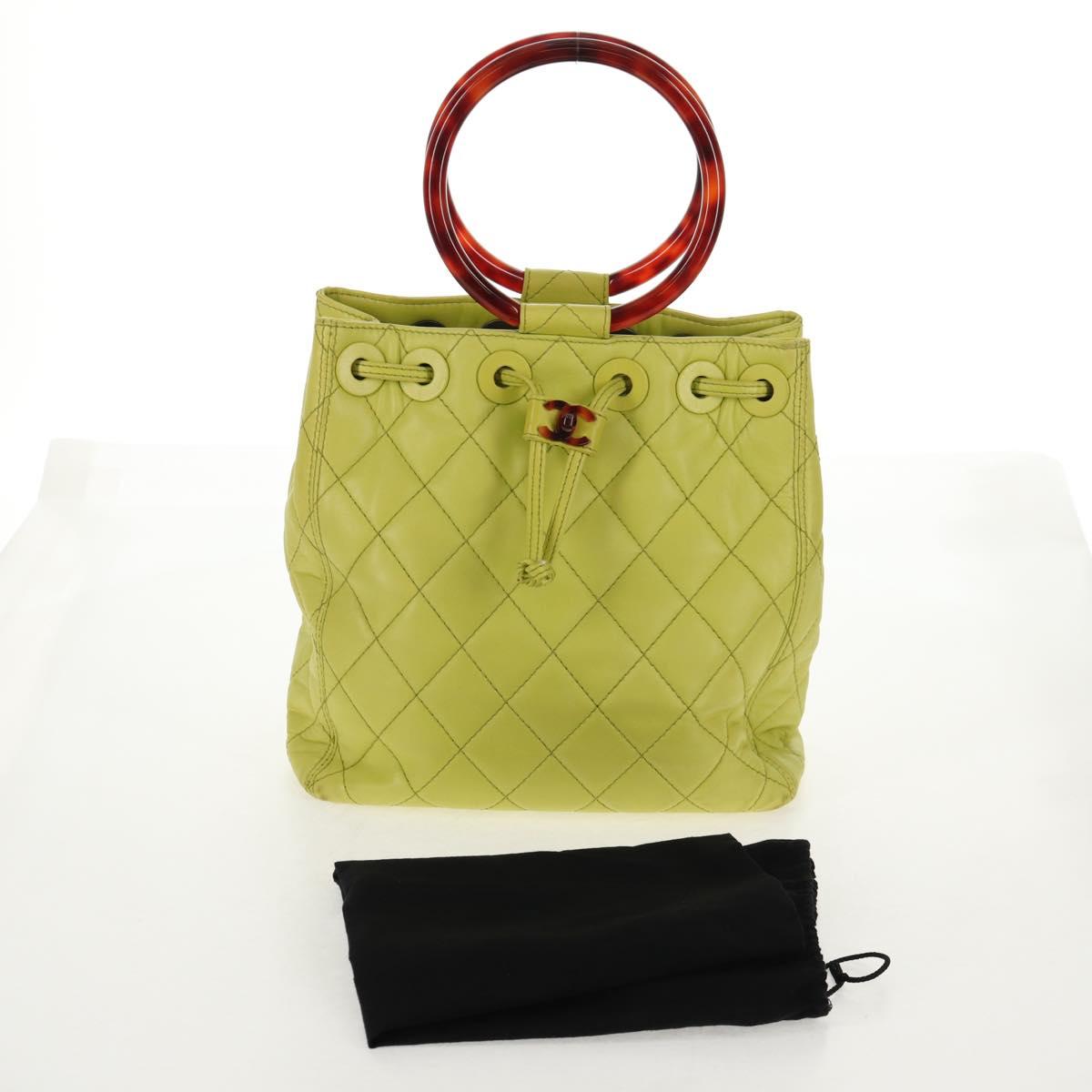 CHANEL Matelasse Hand Bag Lamb Skin Yellow CC Auth 143163V