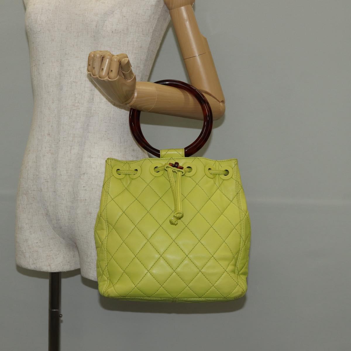 CHANEL Matelasse Hand Bag Lamb Skin Yellow CC Auth 143163V