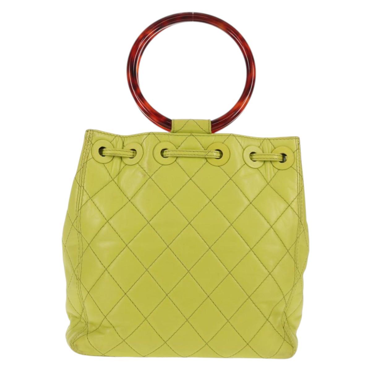 CHANEL Matelasse Hand Bag Lamb Skin Yellow CC Auth 143163V