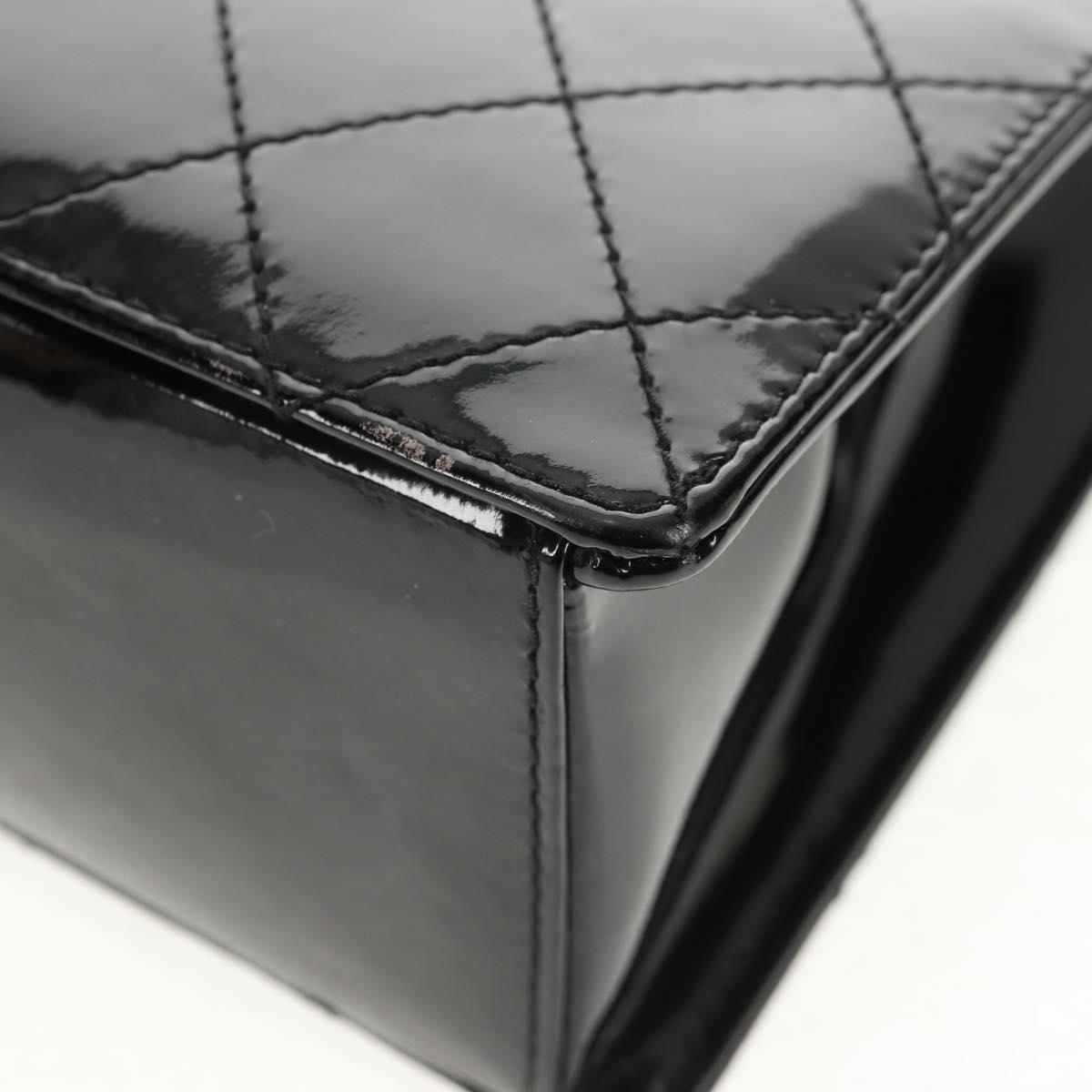 CHANEL Matelasse Hand Bag Patent leather Black Silver CC Auth 143165V